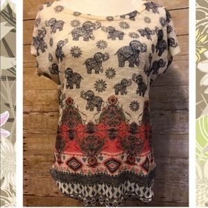 Gaze Tribal Elephant knit top, Medium, like new